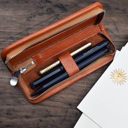 Classic Zippered Leather Pencil Case